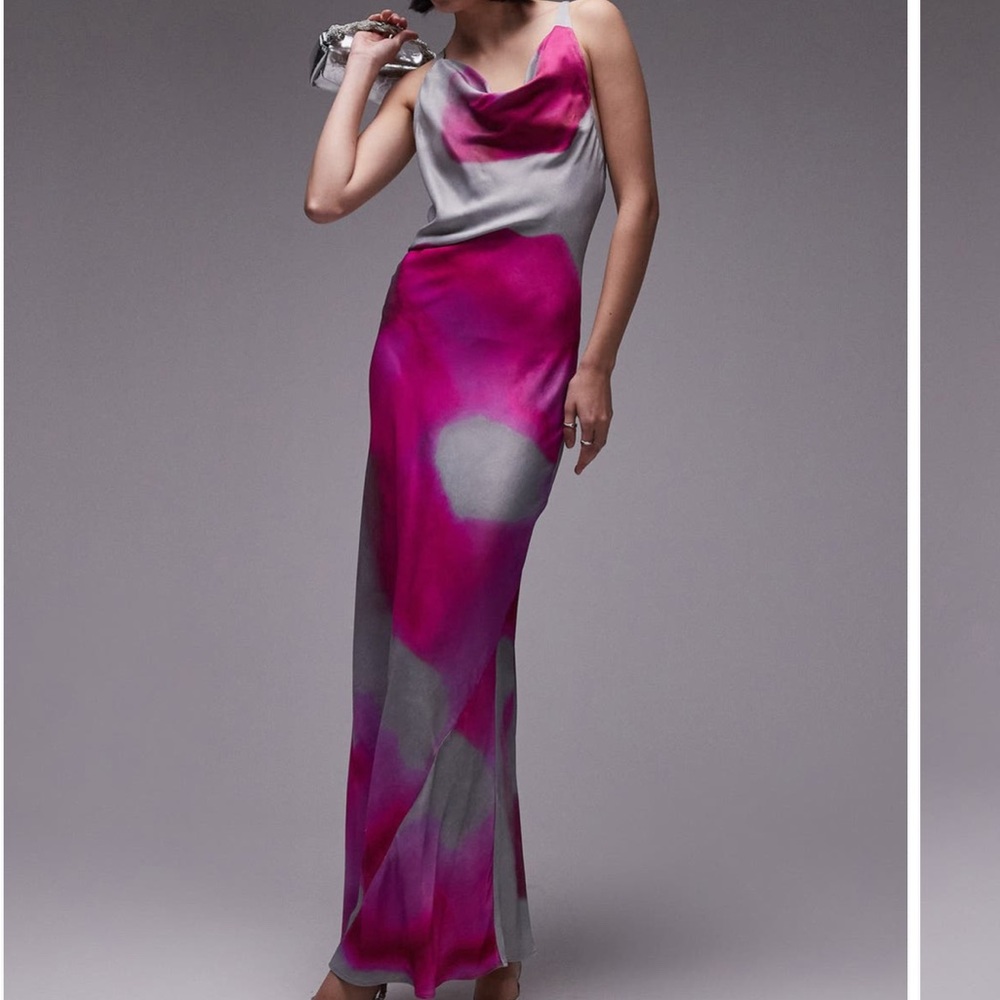 Pink and Gray Strappy Maxi Dress